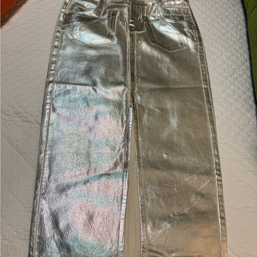 Metallic Silver denim skirt